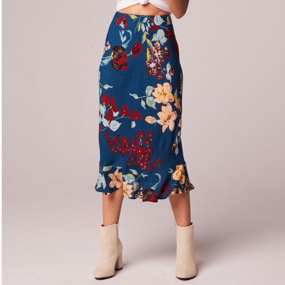 NWT B.O.G. Band of the Free Pisa Floral Ruffle Slip Skirt Sz S [4-6] Teal Garnet - Picture 3 of 11